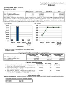 Prepared by the North Dakota Legislative Council staff for Senate Appropriations January 3, 2011 Department[removed]State Treasurer Senate Bill No. 2005