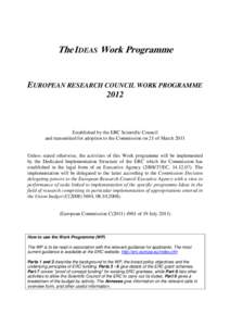 The IDEAS Work Programme  EUROPEAN RESEARCH COUNCIL WORK PROGRAMMEEstablished by the ERC Scientific Council