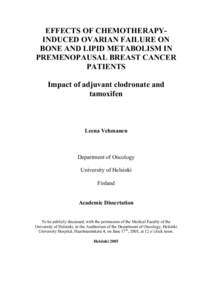 Effects of Chemotherapy-induced ovarian failure on bone and lipid metabolism in premenopausal breast cancer patients