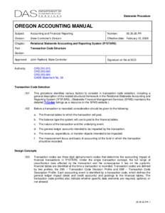 Statewide Procedure  OREGON ACCOUNTING MANUAL Subject:  Accounting and Financial Reporting