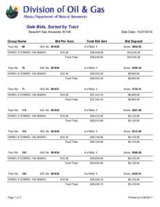 Sale Bids, Sorted by Tract Beaufort Sea Areawide 2010A Group Name Tract No:  69