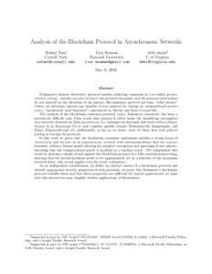 Analysis of the Blockchain Protocol in Asynchronous Networks Rafael Pass∗ Cornell Tech   Lior Seeman