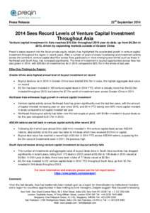 23rd September[removed]Press Release 2014 Sees Record Levels of Venture Capital Investment Throughout Asia