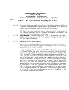DELHI LEGISLATIVE ASSEMBLY Bulletin Part-I (Brief summary of proceedings) Wednesday, 5th September, 2012/ Bhadrapada 14, 1934 (Saka) NoPM