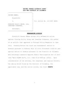 UNITED STATES DISTRICT COURT FOR THE DISTRICT OF COLUMBIA YASSER ABBAS, Plaintiff, v.