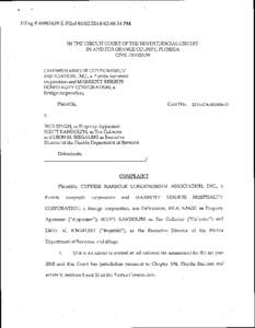 Filing # E-Filed 0s10212016 02:46:34PM  IN THE CIRCUIT COURT OF THE NINTH JUDICIAL CIRCUIT IN AND FOR ORANGE COUNTY, FI-ORIDA CIVIL DiVISION