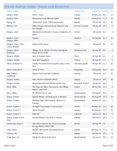 Article Author Index - Roots and Branches Article Author Title  Article Type