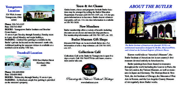 Tours & Art Classes  Youngstown Location 524 Wick Avenue Youngstown, Ohio