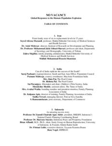 NO VACANCY Global Responses to the Human Population Explosion TABLE OF CONTENTS 1. Iran From family sizes of six to replacement levels in 15 years