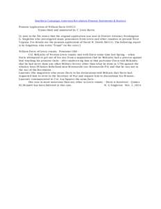 Southern Campaign American Revolution Pension Statements & Rosters Pension Application of William Davis S10521 Transcribed and annotated by C. Leon Harris [A note in the file states that the original application was sent