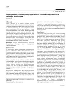 697  CASE REPORT Impar ganglion radiofrequency application in successful management of oncologic perineal pain Ercan Gürses