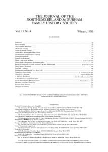 THE JOURNAL OF THE NORTHUMBERLAND 8c DURHAM FAMILY HISTORY SOCIETY Vol. 11 No. 4  Winter, 1986