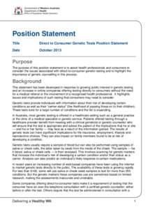 Position Statement Title Direct to Consumer Genetic Tests Position Statement  Date