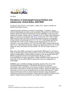 Prevalence of Underweight Among Children and Adolescents: United States, [removed]
