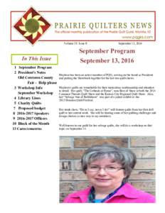 Volume 38 Issue 9  In This Issue 1 September Program 2 President’s Notes Old Cowtown County