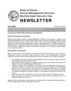 State of Illinois Central Management Services Monthly Cyber Security Tips NEWSLETTER June 2009