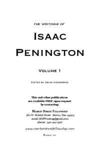 the writings of  Isaac Penington Volume 1 Edited by Jason Henderson