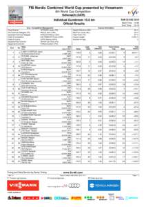 FIS Nordic Combined World Cup presented by Viessmann 6th World Cup Competition Schonach (GER) SUN 22 DEC[removed]Individual Gundersen 10.0 km