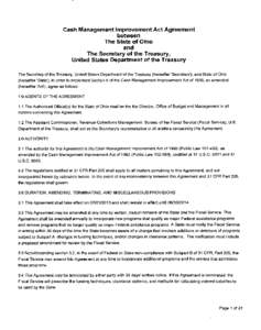 Cash Management Improvement Act Agreement between The State of Ohio and The Secretary of the Treasury, United States Department of the Treasury