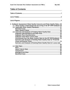 South Fork Clearwater River Subbasin Assessment and TMDLs  May 2003 Table of Contents Table of Contents.................................................................................................................1