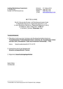 Landtag Mecklenburg-Vorpommern 6. Wahlperiode Europa- und Rechtsausschuss Schwerin, Sekretariat: