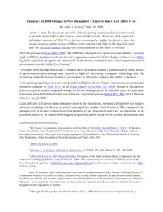 Summary of 2008 Changes to New Hampshire’s Right-to-Know Law (RSA 91-A) By John A. Lassey,1 July 14, 2008 Author’s note: To the extent possible without causing confusion, I have endeavored to include hyperlinks to th