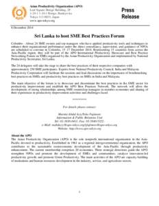 Asian Productivity Organization (APO) Leaf Square Hongo Building, 2FHongo, Bunkyo-ku Tokyo, Japan www.apo-tokyo.org