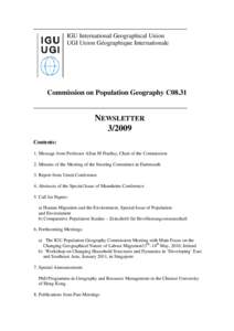 IGU International Geographical Union UGI Union Géographique Internationale Commission on Population Geography C08.31  NEWSLETTER