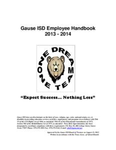 Termination of employment / Employee handbook / Gause Independent School District / At-will employment / Dismissal / Gause / Probation / Employee benefit / Employment / Management / Human resource management