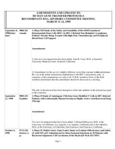 AMENDMENTS AND UPDATES TO HUMAN GENE TRANSFER PROTOCOLS RECOMBINANT DNA ADVISORY COMMITTEE MEETING MARCH 11-12, 1999 September 8, [removed]letter