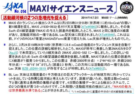 No.054  MAXI サイエンスニュース 活動銀河核の２つの急増光を捉える