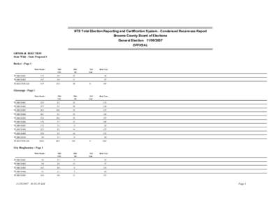 NTS Total Election Reporting and Certification System - Condensed Recanvass Report Broome County Board of Elections General Election[removed]OFFICIAL GENERAL ELECTION State Wide - State Proposal 1