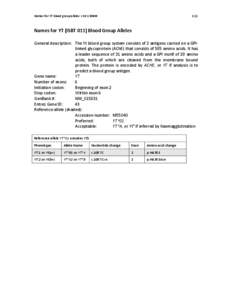 Names for YT blood group alleles v3Names for YT (ISBT 011) Blood Group Alleles General description: The Yt blood group system consists of 2 antigens carried on a GPIlinked glycoprotein (AChE) that consist