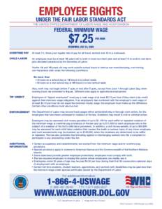 EMPLOYEE RIGHTS  Under The Fair Labor Standards Act THE UNITED STATES DEPARTMENT OF LABOR WAGE AND HOUR DIVISION  FEDERAL MINIMUM WAGE