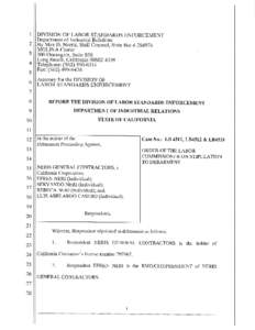 1  DIVISION OF LABOR STANDARDS ENFORCEMENT Department of Industrial Relations 2 By Max D. Norris, Staff Counsel, State Bar# [removed]MOLINA Center