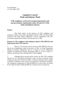 For information on 1 November 1999 Legislative Council Trade and Industry Panel Y2K compliance work in Government departments and