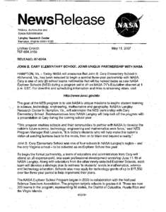 NewsRelease National Aeronautics and Space Administration Langley Research Center . Hampton, Virginia[removed]