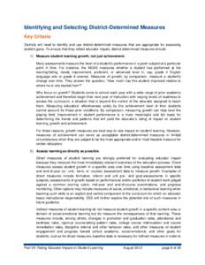 ESE Model System Part VII: Rating Educator Impact on Student Learning Using District-Determined Measures of Student Learning, Growth, and Achievement