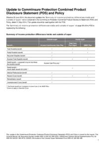 Update to CommInsure Protection Combined Product Disclosure Statement (PDS) and Policy Effective 25 June 2014, this document updates the ‘Su m m ar y o f in co m e p r o t ect io n d if f er en ces in sid e an d o ut s