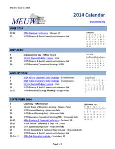 Effective June 13, [removed]Calendar www.meuw.org  JUNE 2014