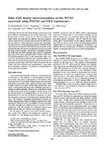 GEOPHYSICAL RESEARCH LETTERS, VOL. 25, NO. 8, PAGES[removed], APRIL 15, 1998  Solar wind density intercomparisons on the WIND spacecraft using WAVES and SWE experiments M. Maksimovic, J.-L. Bougeret,C. Perche, J.T. Stei