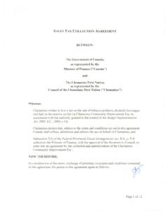 The Chemainus First Nation Sales Tax Collection Agreement / Accord de perception de la taxe de vente de la Première Nation de Chemainus