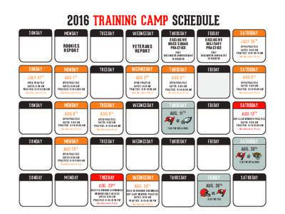 2016 TRAINING CAMP SCHEDULE SUNDAY MONDAY  TUESDAY