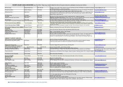 MAGNETIC ISLAND CLUBS & ASSOCIATIONS (as at Feb 2014): Please ring or email for details from this list. Everyone is welcome to participate or to join as new members. MI Film Society Marie De Monchaux[removed]