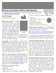Retiree Activities Office Newsletter  P ub li sh ed Qua rte rly Vo lum e 3 4, Is sue 2  April 1, 2012
