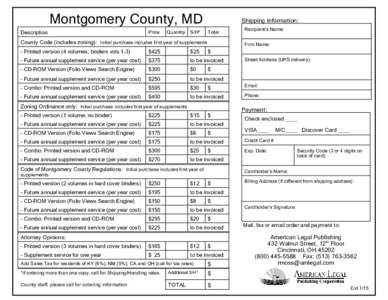 Montgomery County, MD Description Price  Quantity