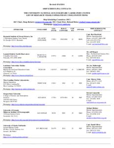 Revised: [removed]SHIP SCHEDULING CONTACTS THE UNIVERSITY-NATIONAL OCEANOGRPAHIC LABORATORY SYSTEM LIST OF RESEARCH VESSELS OPERATED BY UNOLS INSTITUTIONS Ship Scheduling Committee (SSC) SSC Chair, Doug Ricketts (ricket