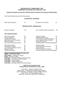 2009 BASKETBALL CHAMPIONSHIP - MEN CHAMPIONNAT DE BASKET-BALL MASCULIN[removed]Hosted by/Présenté par University of Northern British Columbia, Prince George, BritishColumbia Final Team Standings/Classement final des éq