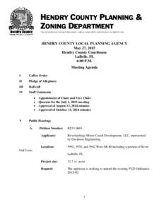 HENDRY COUNTY PLANNING & ZONING DEPARTMENT POST OFFICE BOX 2340 • 640 SOUTH MAIN STREET • LABELLE, FLORIDA 33975 • ( • FAX: (HENDRY COUNTY LOCAL PLANNING AGENCY May 27, 2015