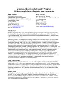 Urban and Community Forestry Program 2014 Accomplishment Report – New Hampshire State Contact State Forester